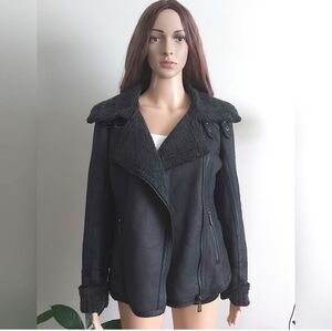 BUFFALO David Bitton jacket black faux fur faux suede moto